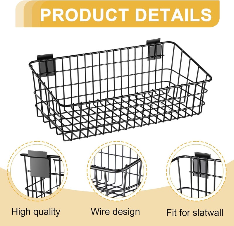 Yaocom 2 Pcs Slatwall Baskets for Slatwall,15.8 Inch Width Metal Heavy Duty Wire Mounted Hanging Basket Storage Display Basket for Retail,Garage,Office,Sports,Toys,and More,Black - Image 3
